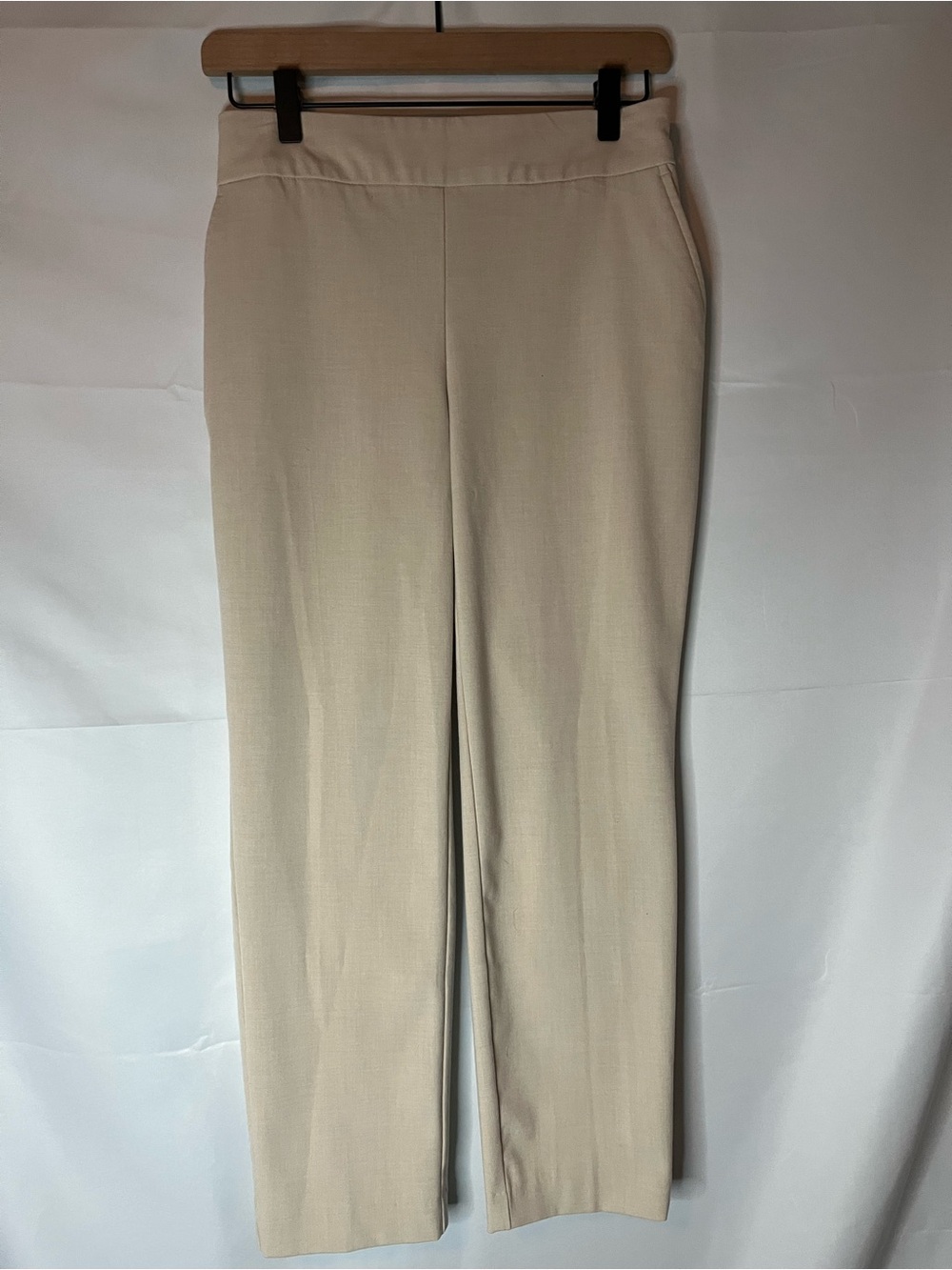 Hilary Radley Light Cream Straight-Leg Pull-On Pants